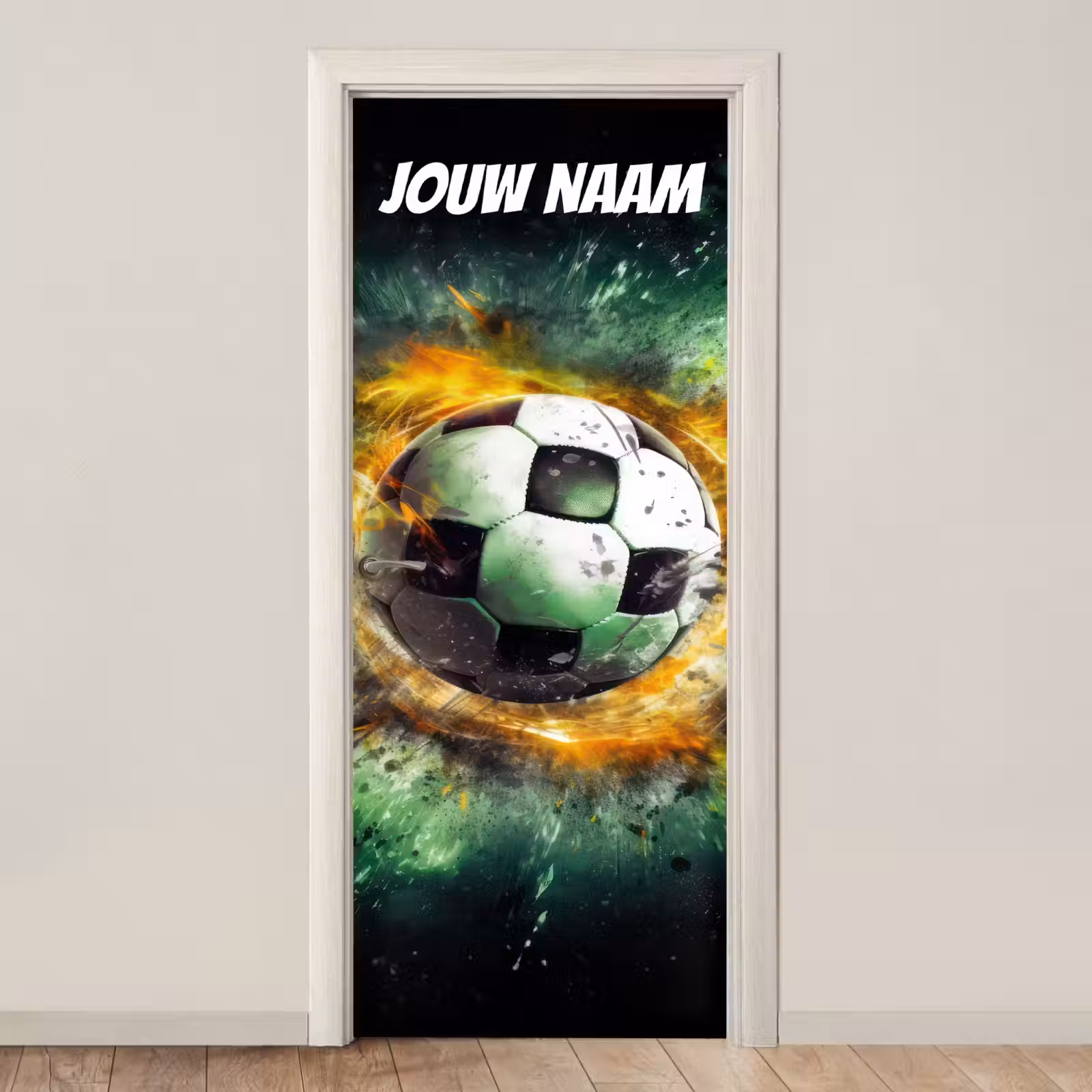 Deursticker met naam - Voetbal - Vlammen - Explosief — 1