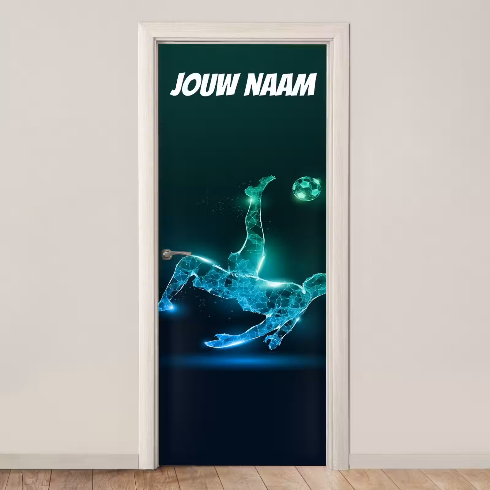 Deursticker met naam - Voetballer - Bal - Neon — 1