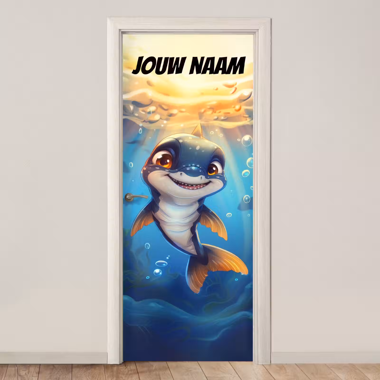 Deursticker met naam - Vrolijk - Dolfijn - Water — 1