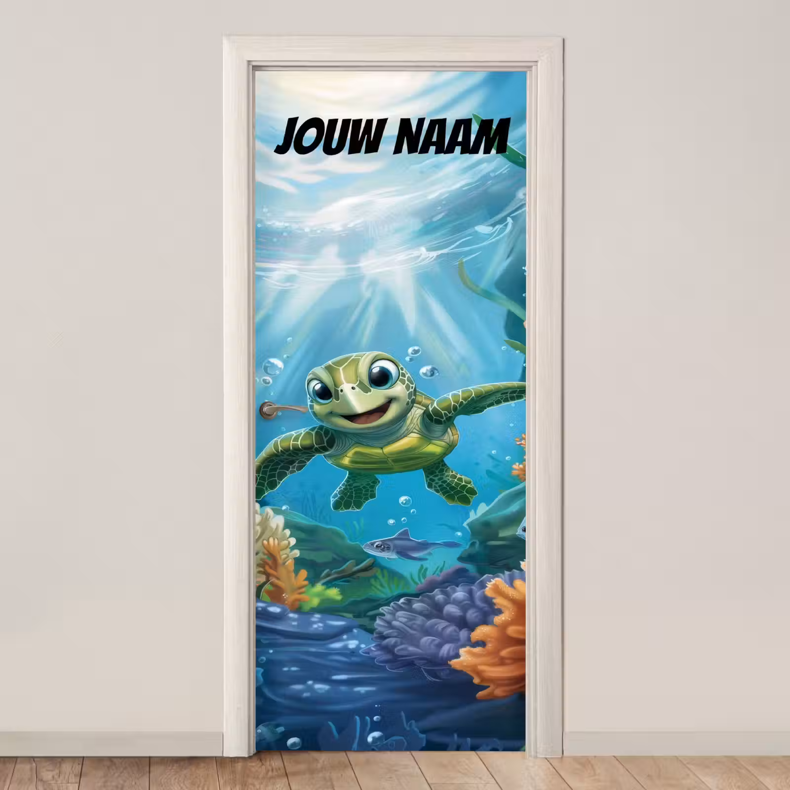 Deursticker met naam - Zeeschildpad - Water - Groen — 1