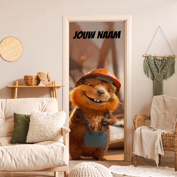 Deursticker met naam - Bever - Bouwhelm - Bruin — 4