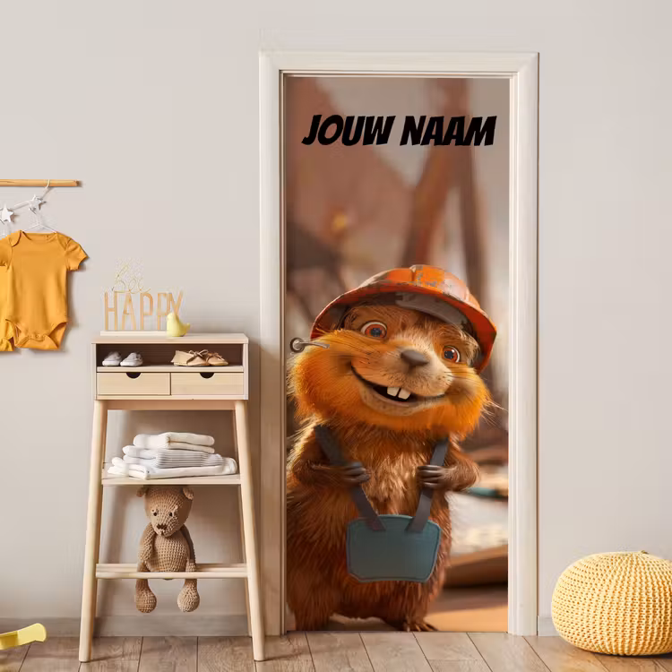 Deursticker met naam - Bever - Bouwhelm - Bruin — 6