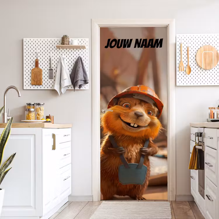 Deursticker met naam - Bever - Bouwhelm - Bruin — 7