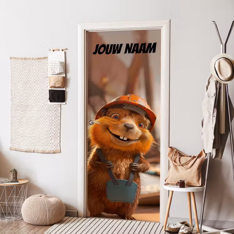 Deursticker met naam - Bever - Bouwhelm - Bruin — 8