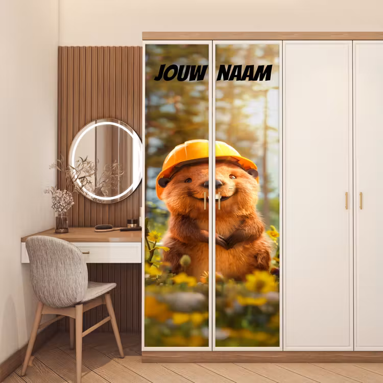 Deursticker met naam - Bever - Bouwhelm - Geel — 5