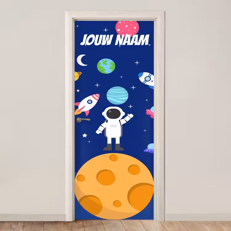 Deursticker met naam - Cartoon - Astronaut - Blauw — 1