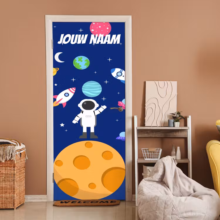 Deursticker met naam - Cartoon - Astronaut - Blauw — 2