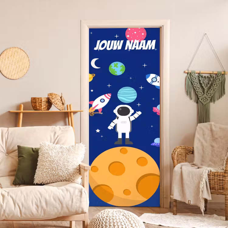 Deursticker met naam - Cartoon - Astronaut - Blauw — 4
