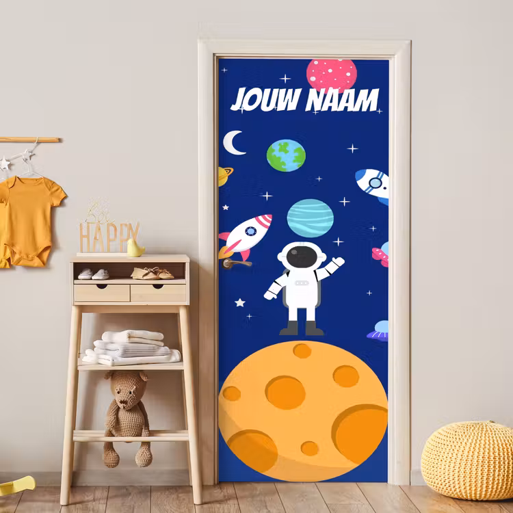 Deursticker met naam - Cartoon - Astronaut - Blauw — 6
