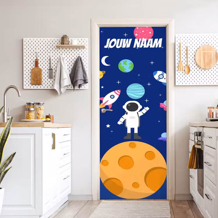 Deursticker met naam - Cartoon - Astronaut - Blauw — 7