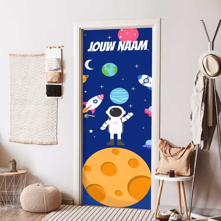 Deursticker met naam - Cartoon - Astronaut - Blauw — 8