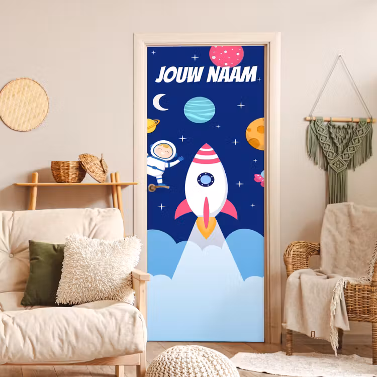 Deursticker met naam - Cartoon - Raket - Blauw — 4