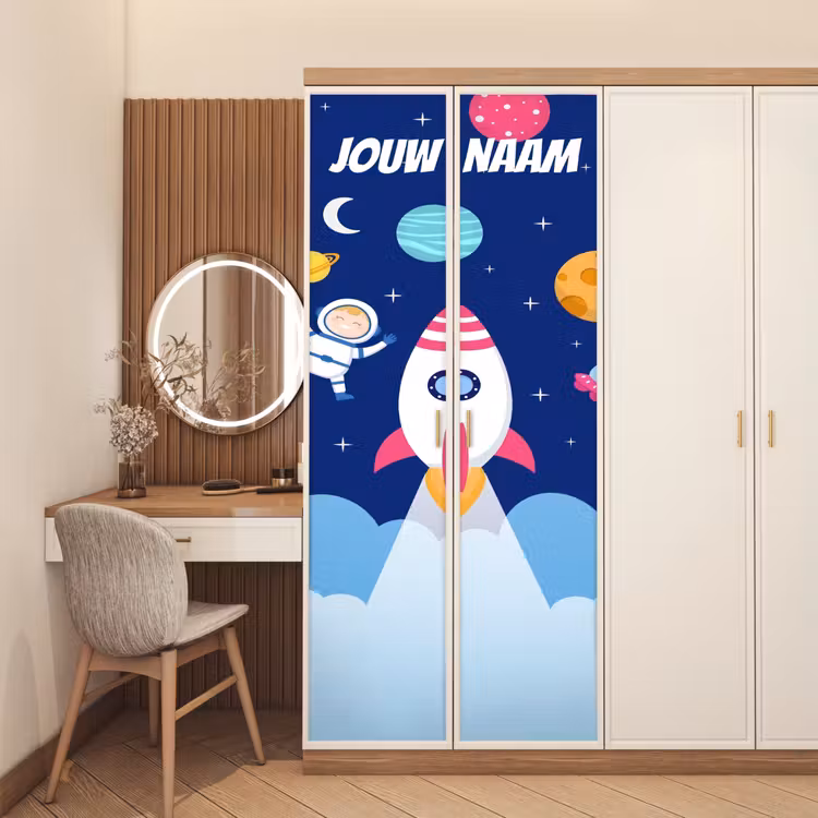 Deursticker met naam - Cartoon - Raket - Blauw — 5
