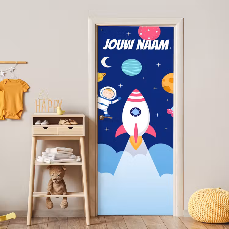 Deursticker met naam - Cartoon - Raket - Blauw — 6