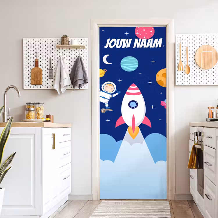 Deursticker met naam - Cartoon - Raket - Blauw — 7
