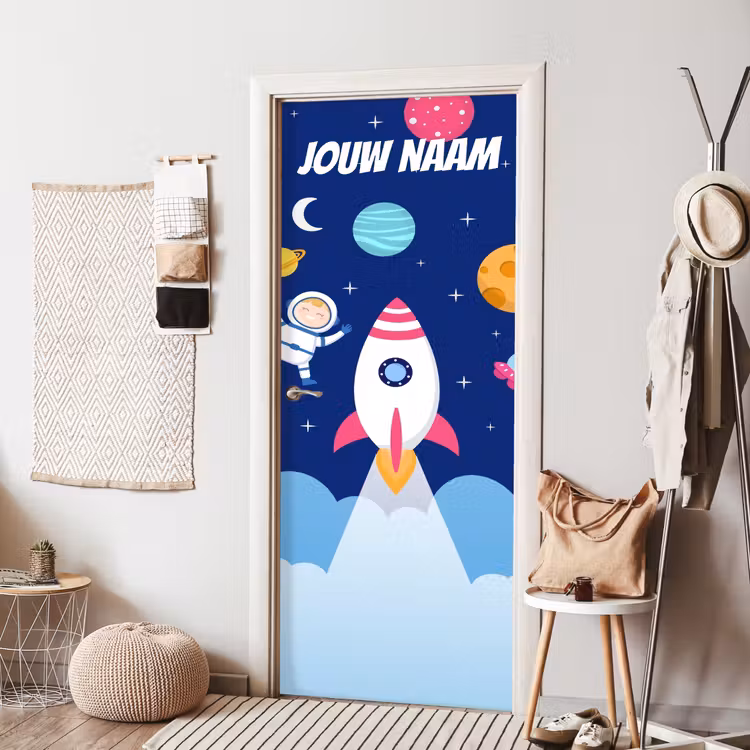 Deursticker met naam - Cartoon - Raket - Blauw — 8