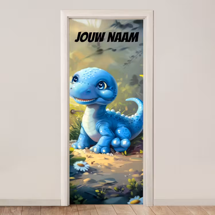 Deursticker met naam - Dinosaurus - Bos - Blauw — 1