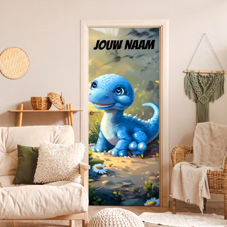 Deursticker met naam - Dinosaurus - Bos - Blauw — 4