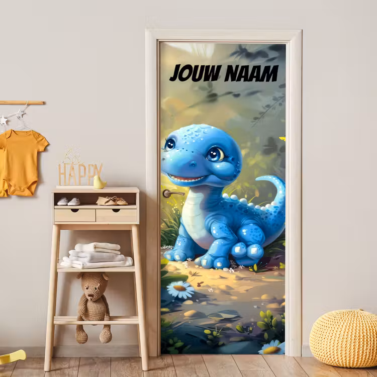Deursticker met naam - Dinosaurus - Bos - Blauw — 6