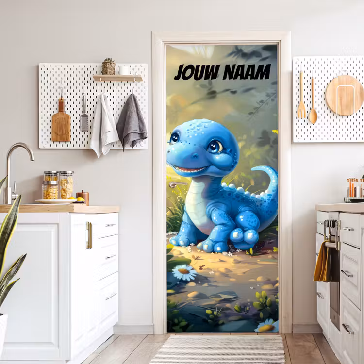 Deursticker met naam - Dinosaurus - Bos - Blauw — 7