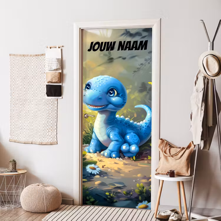 Deursticker met naam - Dinosaurus - Bos - Blauw — 8