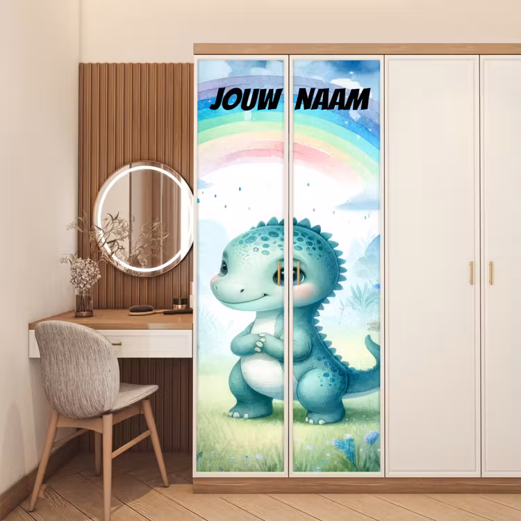 Deursticker met naam - Dinosaurus - Regenboog - Groen — 5