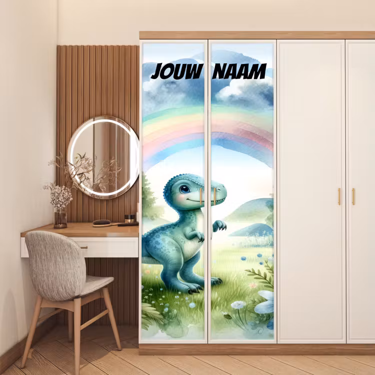 Deursticker met naam - Dinosaurus - Regenboog - Kleurrijk — 5