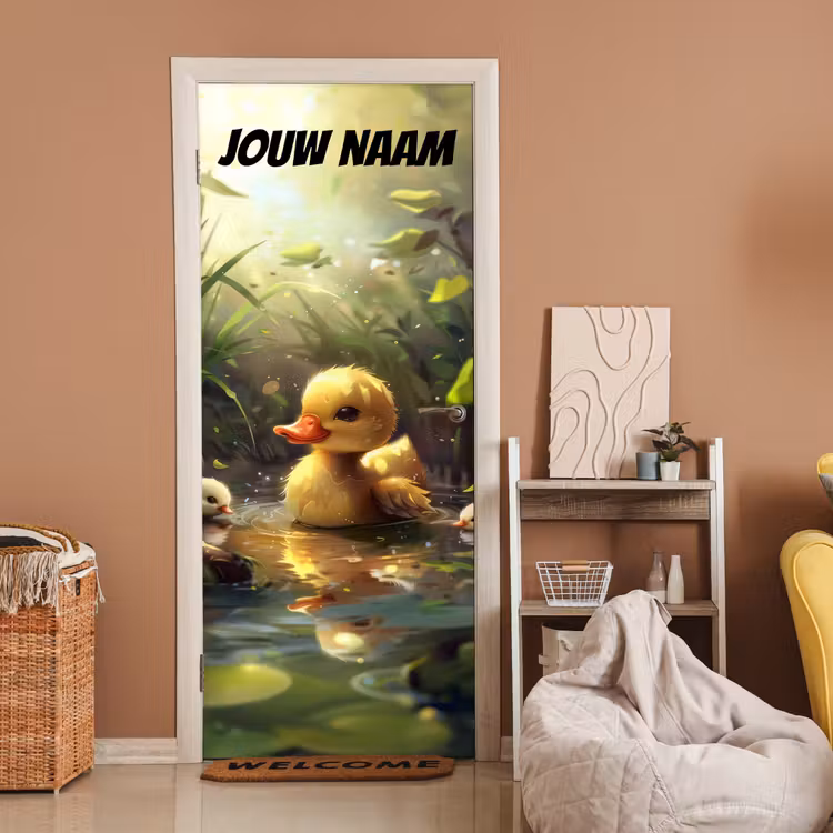 Deursticker met naam - Eendje - Water - Geel — 2