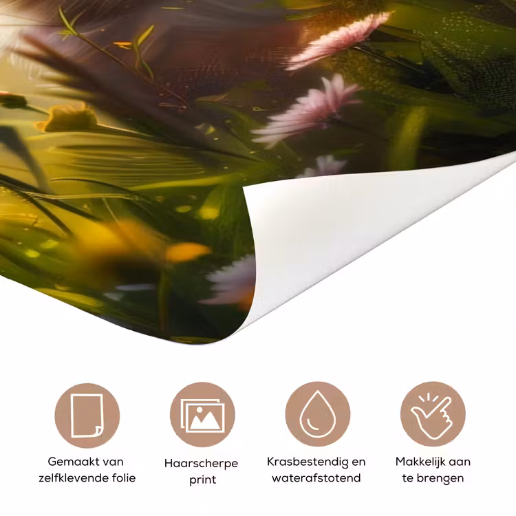 Deursticker met naam - Kitten - Bloemenveld - Zon — 3