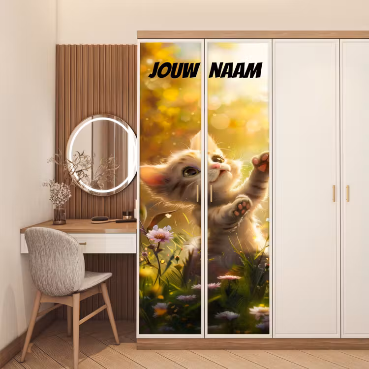 Deursticker met naam - Kitten - Bloemenveld - Zon — 5
