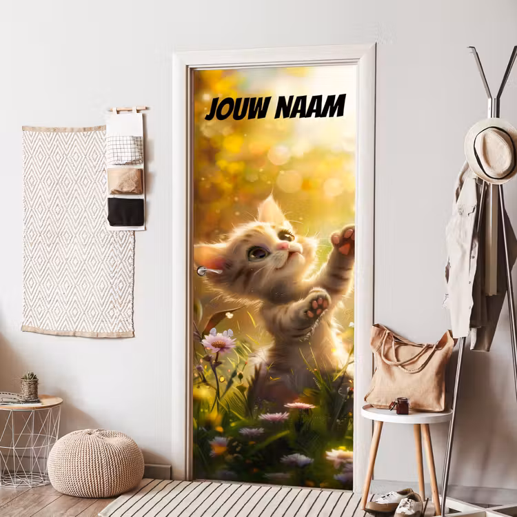 Deursticker met naam - Kitten - Bloemenveld - Zon — 8