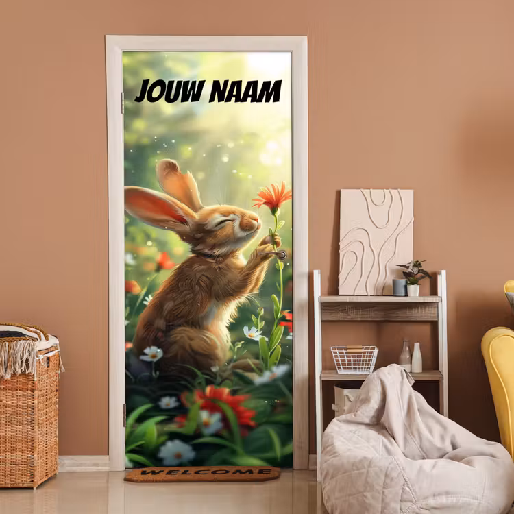 Deursticker met naam - Konijntje - Bloem - Zonlicht — 2