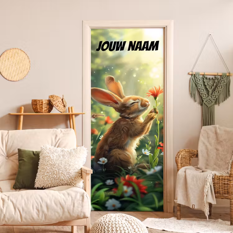 Deursticker met naam - Konijntje - Bloem - Zonlicht — 4