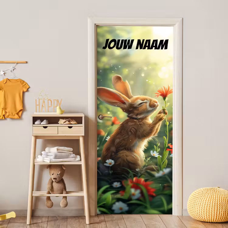 Deursticker met naam - Konijntje - Bloem - Zonlicht — 6