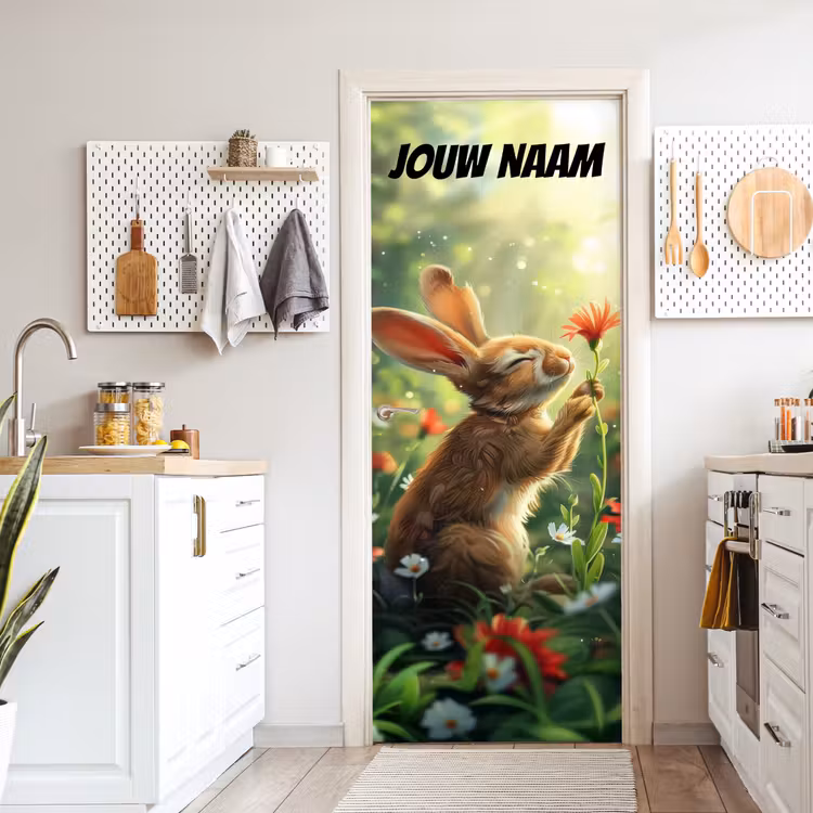 Deursticker met naam - Konijntje - Bloem - Zonlicht — 7