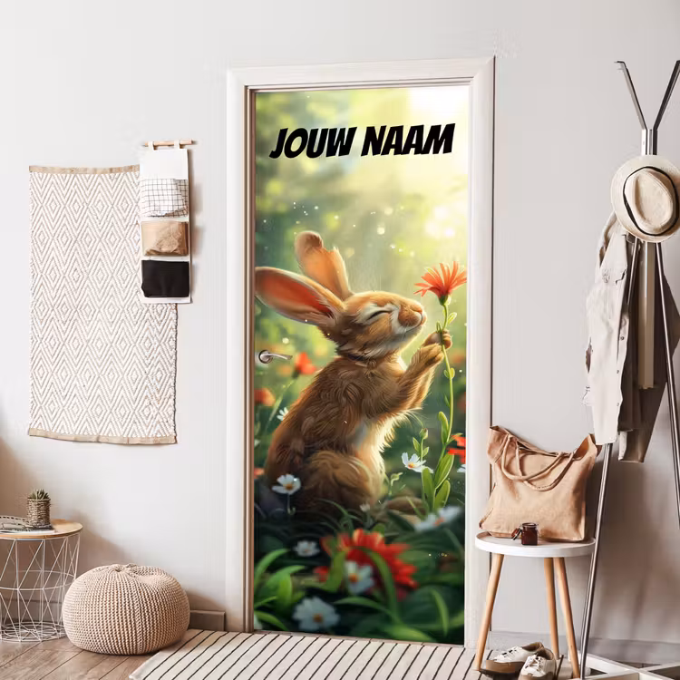 Deursticker met naam - Konijntje - Bloem - Zonlicht — 8