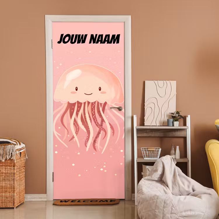 Deursticker met naam - Kwal - Illustratie - Roze — 2