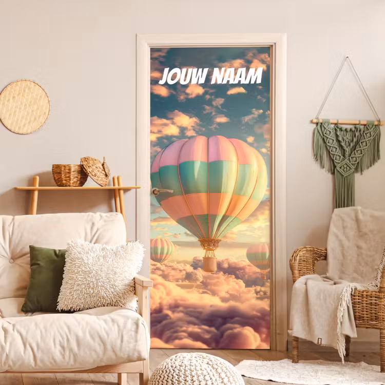 Deursticker met naam - Luchtballon - Wolken - Pastel — 4