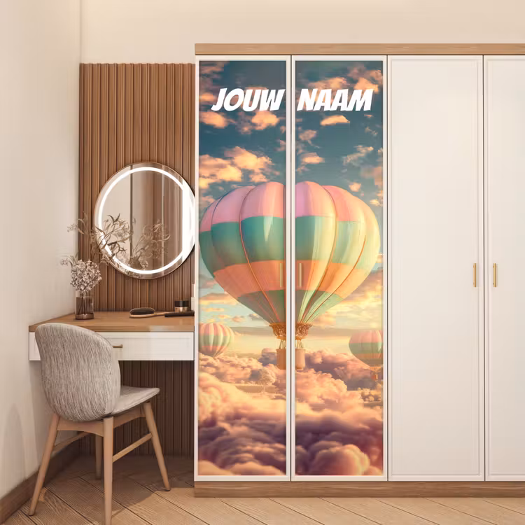 Deursticker met naam - Luchtballon - Wolken - Pastel — 5