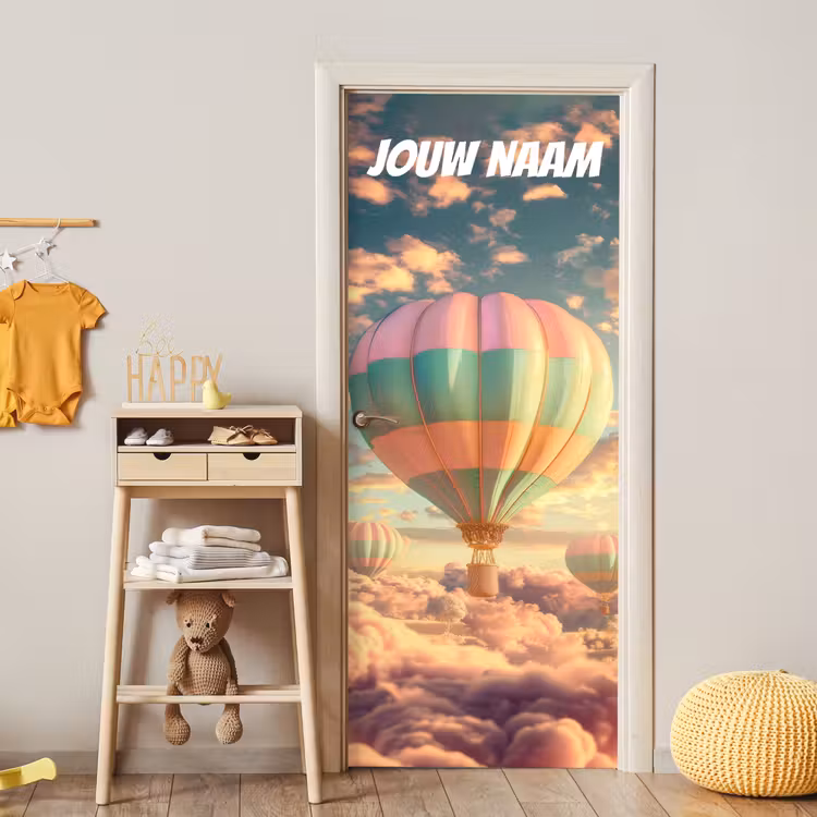 Deursticker met naam - Luchtballon - Wolken - Pastel — 6