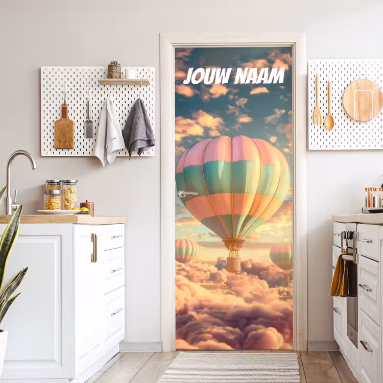 Deursticker met naam - Luchtballon - Wolken - Pastel — 7