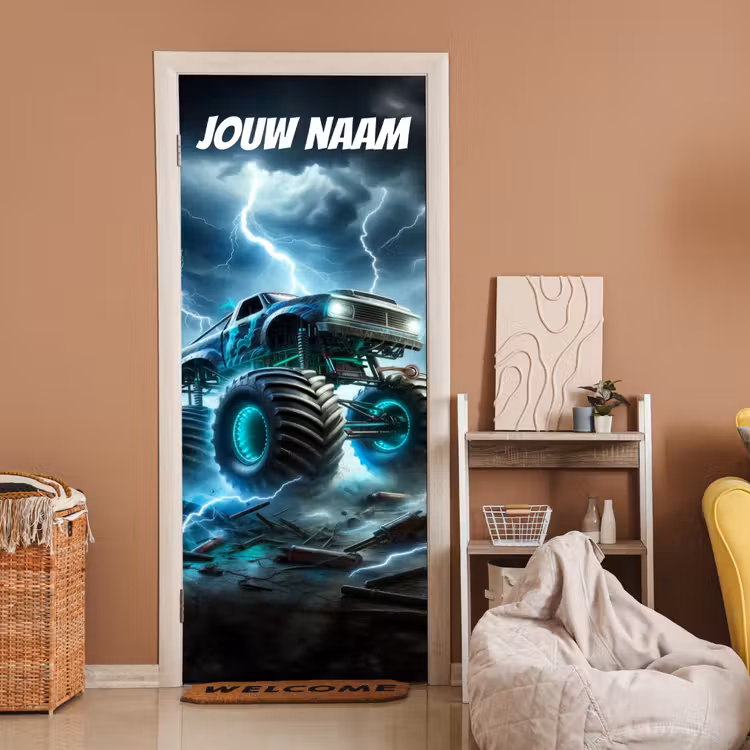 Deursticker met naam - Monstertruck - Bliksem - Storm — 2