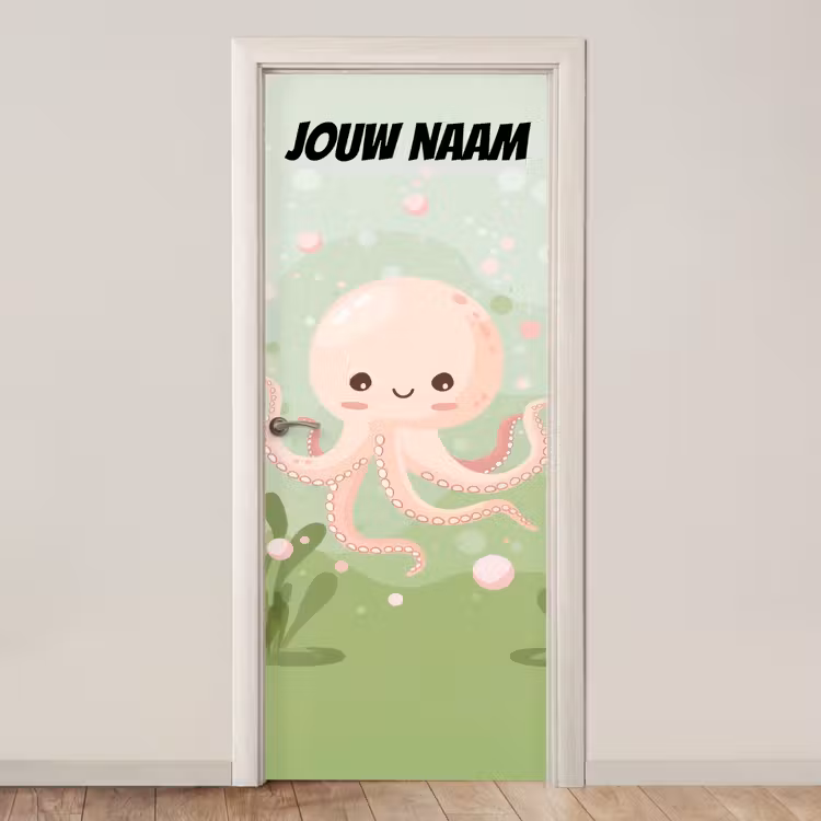 Deursticker met naam - Octopus - Pastelkleuren - Illustratie — 1