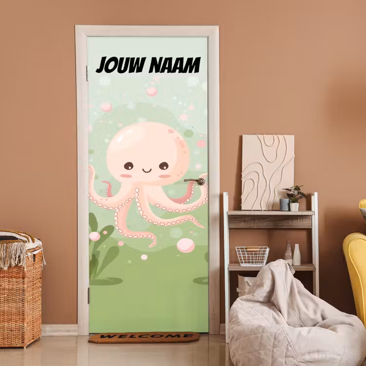 Deursticker met naam - Octopus - Pastelkleuren - Illustratie — 2