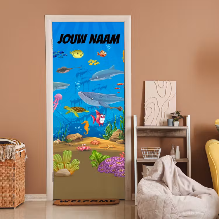 Deursticker met naam - Onderwaterwereld - Vissen - Blauw — 2