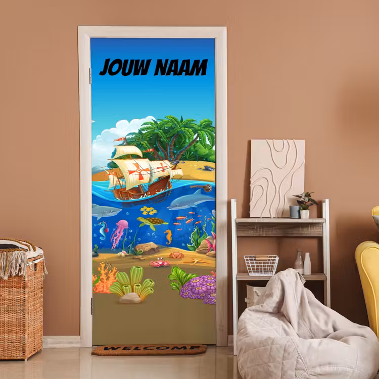 Deursticker met naam - Piratenschip - Eiland - Onderwaterdieren — 2