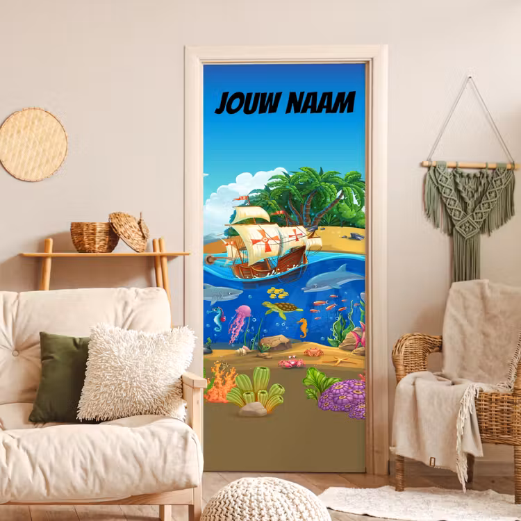 Deursticker met naam - Piratenschip - Eiland - Onderwaterdieren — 4