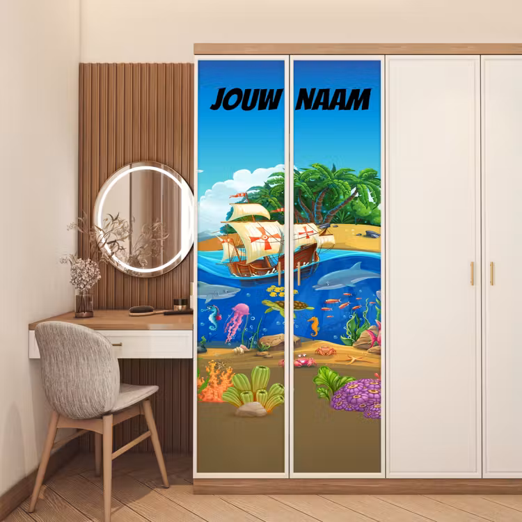 Deursticker met naam - Piratenschip - Eiland - Onderwaterdieren — 5