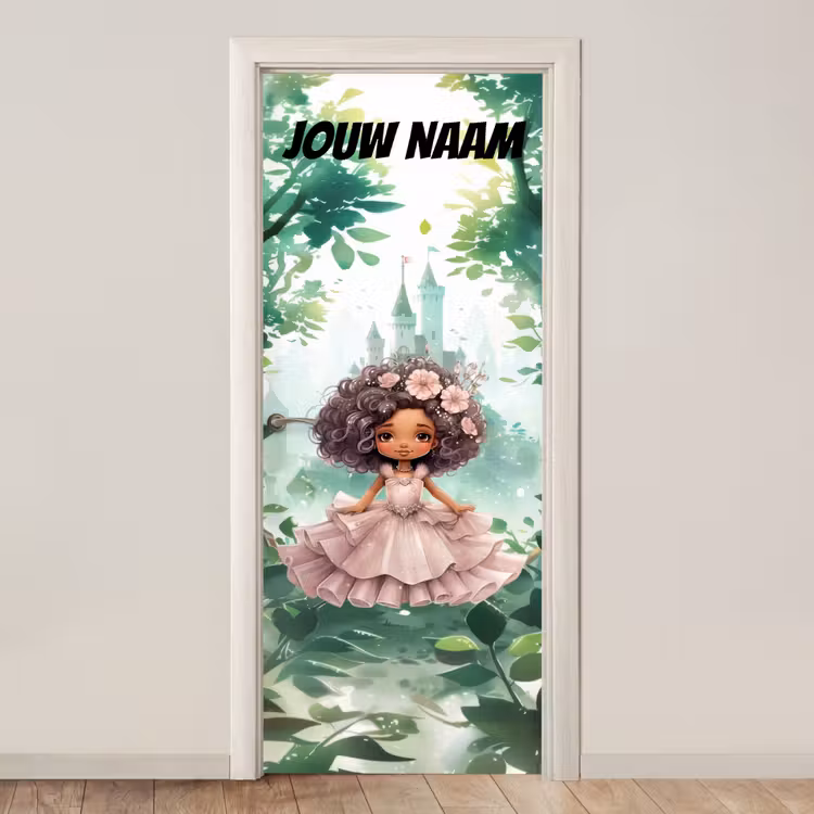 Deursticker met naam - Sprookje - Meisje - Bloemen — 1
