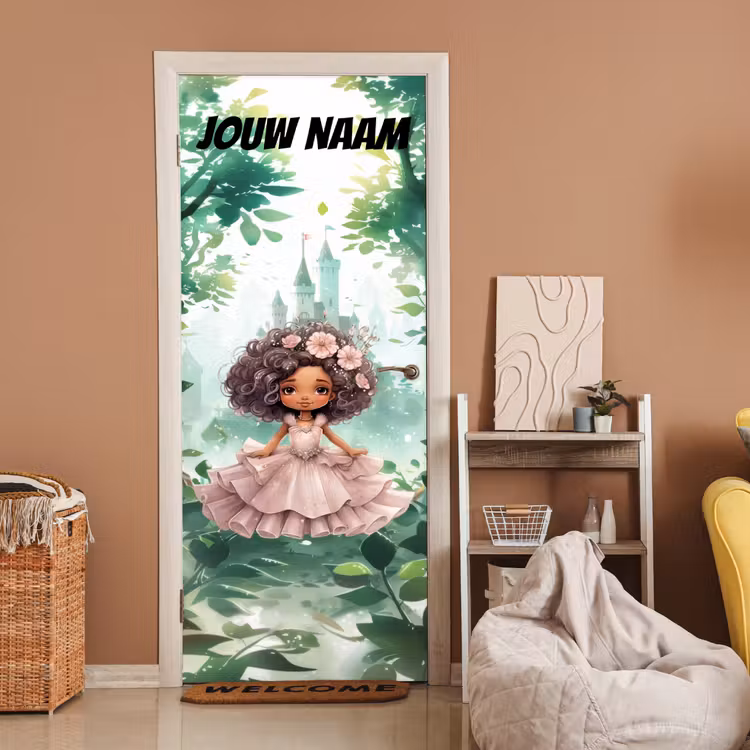 Deursticker met naam - Sprookje - Meisje - Bloemen — 2